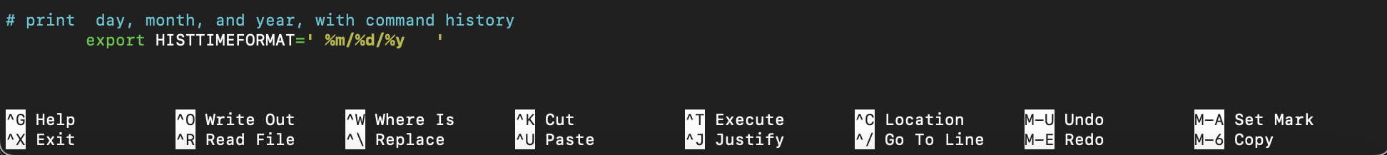 screenshot of history output